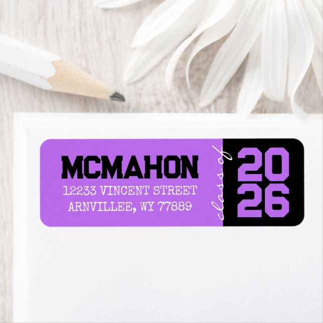 Purple & Black Graduation Return Address Labels (Insitu)
