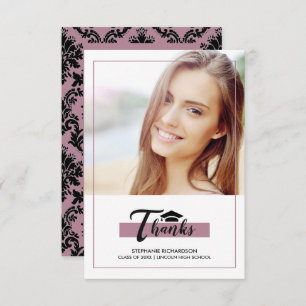 Purple Black Graduation Thank You Photo Card