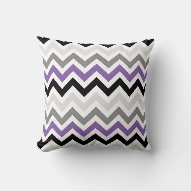 Purple Black Grey Chevron Zigzag Pattern Cushion (Front)