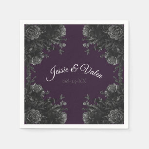Purple Black Grey Roses Gothic Wedding Napkin