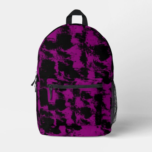 Purple Black Grunge Printed Backpack (Front)