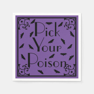 Purple & Black Halloween Bats Pick Your Poison Napkin
