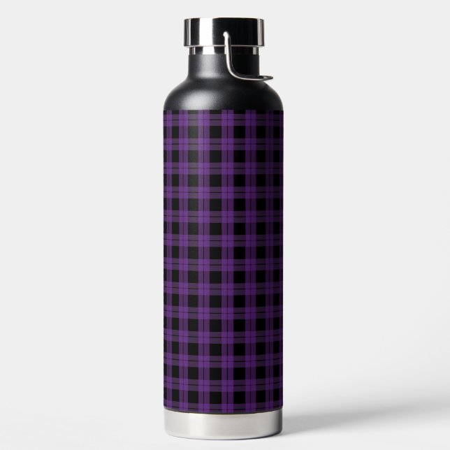 PURPLE & BLACK HALLOWEEN PLAID PATTERN WATER BOTTLE (Left)