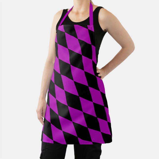 Purple Black Harlequin Diamonds Checkers Design  Apron (Creator Uploaded)