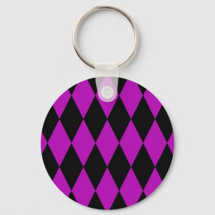 Purple Black Harlequin Diamonds Checkers Design Key Ring