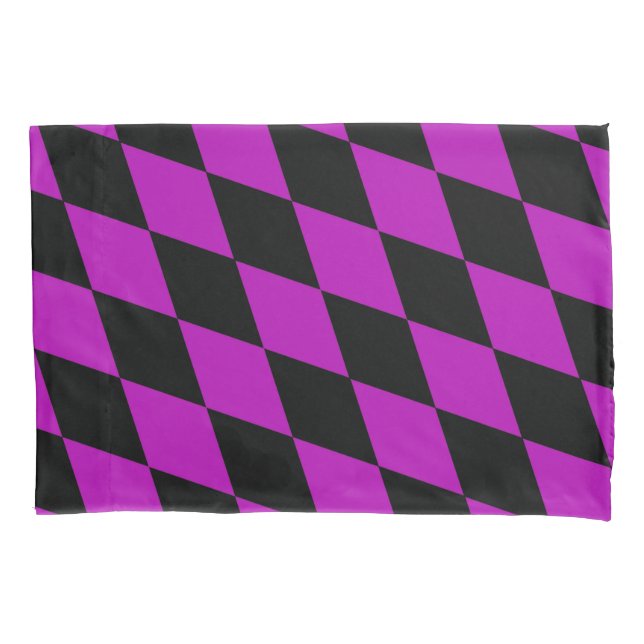 Purple Black Harlequin Diamonds Checkers Design  Pillowcase (Front)
