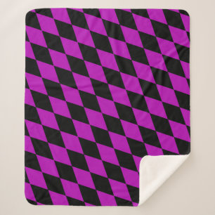 Purple Black Harlequin Diamonds Checkers Design Sherpa Blanket