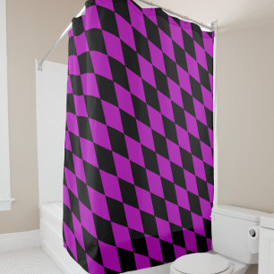 Purple Black Harlequin Diamonds Checkers Design Shower Curtain