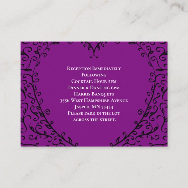 Purple & Black Heart Gothic Wedding Enclosure Card (Front)