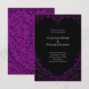 Purple & Black Heart Gothic Wedding Save the Date Invitation