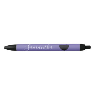 Purple Black Heart Personalised Name Ink Pen