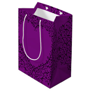 Purple Black Heart Swirls Gothic Wedding Medium Gift Bag