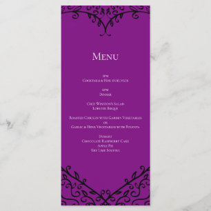 Purple Black Heart Swirls Gothic Wedding Menu