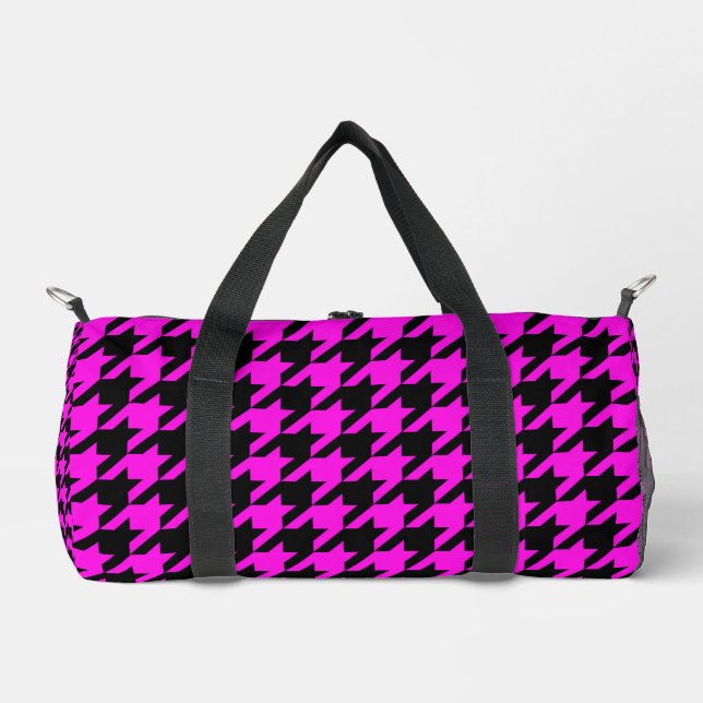 Purple Black Houndstooth Check Duffle Bag (Front)