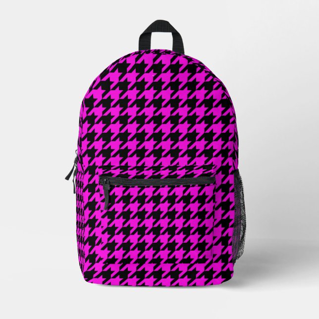 Purple Black Houndstooth Check Printed Backpack (Front)