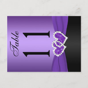 Purple, Black Joined Hearts Table Number Post Card