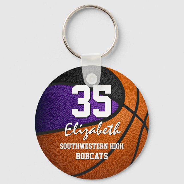 purple black kids sports team gifts basketball key ring (Front)