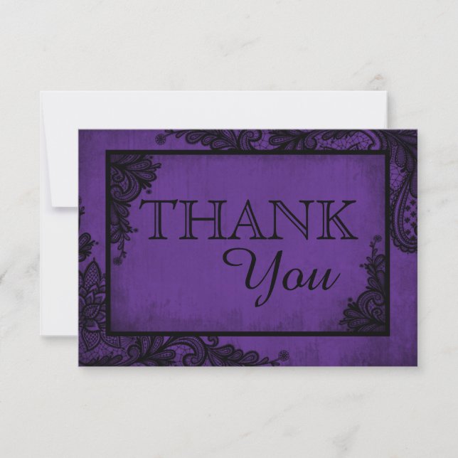 Purple Black Lace Gothic Wedding Thank You Card (Front)