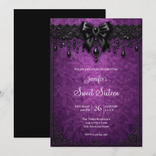 Purple Black Lace Sweet 16 Birthdy Invitation