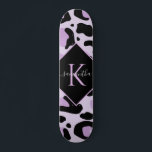 Purple Black Leopard Cheetah Spots Print Monogram Skateboard<br><div class="desc">This modern,  chic skateboard featuring purple & black animal spots would make a wonderful gift for someone,  who's into skateboarding! Easily add the desired name & initial by clicking on the "personalise this template" option.</div>