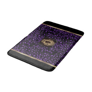 Purple & Black Leopard Pattern with a Lion Head Bath Mat