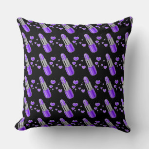 Purple & Black Lipstick Lover Throw Pillow
