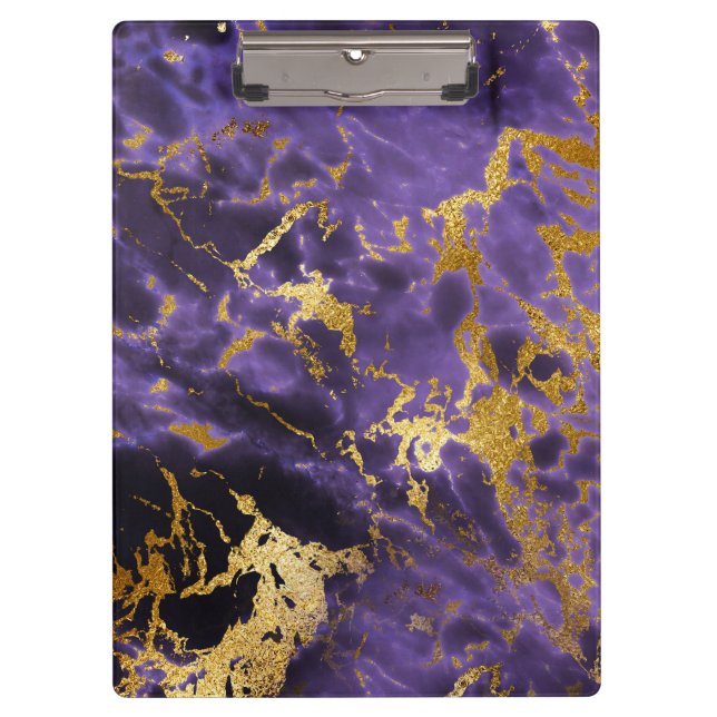 Purple Black Marble Faux Gold Glitter Pattern Clipboard (Front)