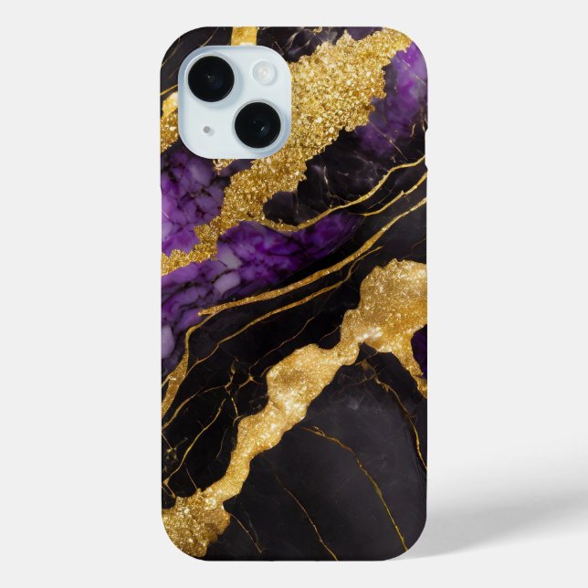 Purple Black Marble Pattern with Gold Case-Mate iPhone Case (Back)