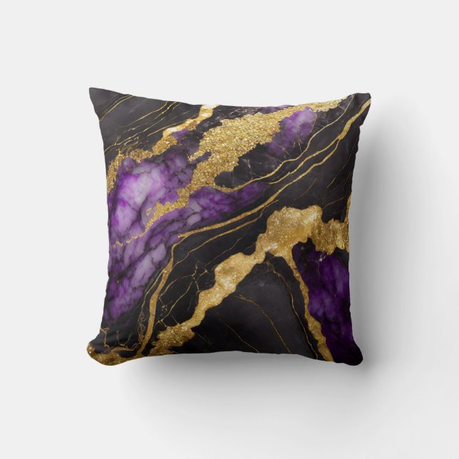 Purple Black Marble Pattern with Gold Cushion (Front)