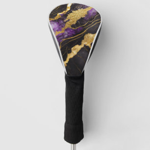 Purple Black Marble Pattern with Gold Golf Head Cover