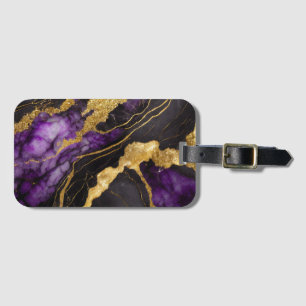 Purple Black Marble Pattern with Gold Luggage Tag