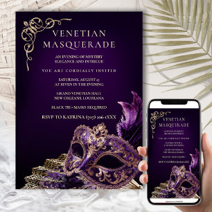 Purple Black Masquerade Ball Elegant Venetian  Invitation