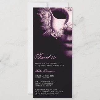 Purple Black Masquerade Sweet 16 Birthday Invites