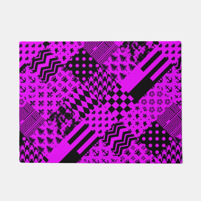 Purple Black Mixed Patterns Patchwork Design  Doormat (Front)