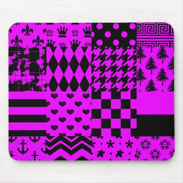 Purple Black Mixed Patterns Patchwork Design  Mouse Pad (Front)