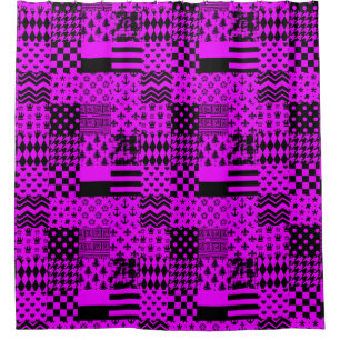 Purple Black Mixed Patterns Patchwork Design  Shower Curtain