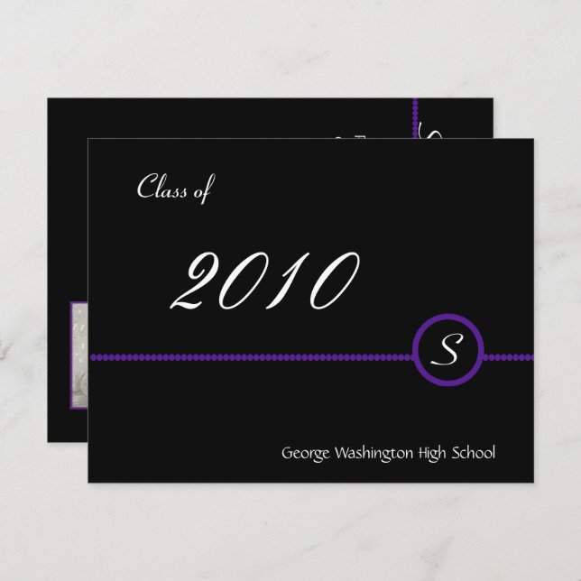 Purple & Black Monogram Photo Invitation (Front/Back)