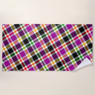 Purple Black Multicolour Flannel Plaid Tartan Beach Towel