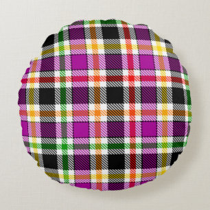 Purple Black Multicolour Flannel Plaid Tartan Round Cushion