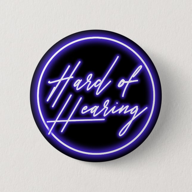 Purple Black Neon Typography Hearing Impaired 6 Cm Round Badge (Front)