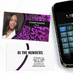 Purple Black Numbers Custom Professional Photo  Business Card<br><div class="desc">A purple and black numbers background on this design features a photo placeholder on the left with template name on the right. The back includes a coordinated design and colours with text fields for the business name and details. Replace the placeholder photo with your vertical format photograph. Fill in the...</div>