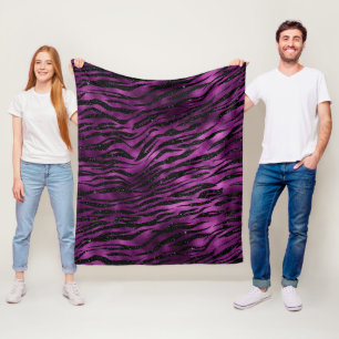 Purple & Black Ombre Glam Glitter Tiger Stripes Fleece Blanket