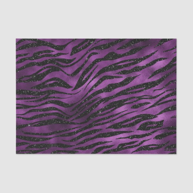 Purple & Black Ombre Glam Glitter Tiger Stripes Tissue Paper (Front)