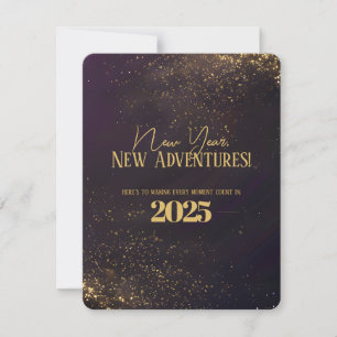 Purple Black Ombré Golden Sparkles New Year Card