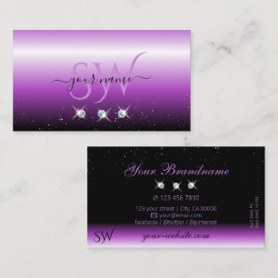 Purple Black Ombre Sparkle Jewels Initials Trendy Business Card