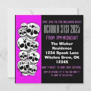 Purple black paint splat skulls Halloween invites