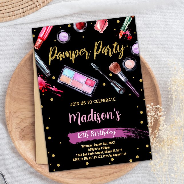 Purple Black Pamper Party Birthday Invitations (Purple Black Pamper Party Birthday Invitations)