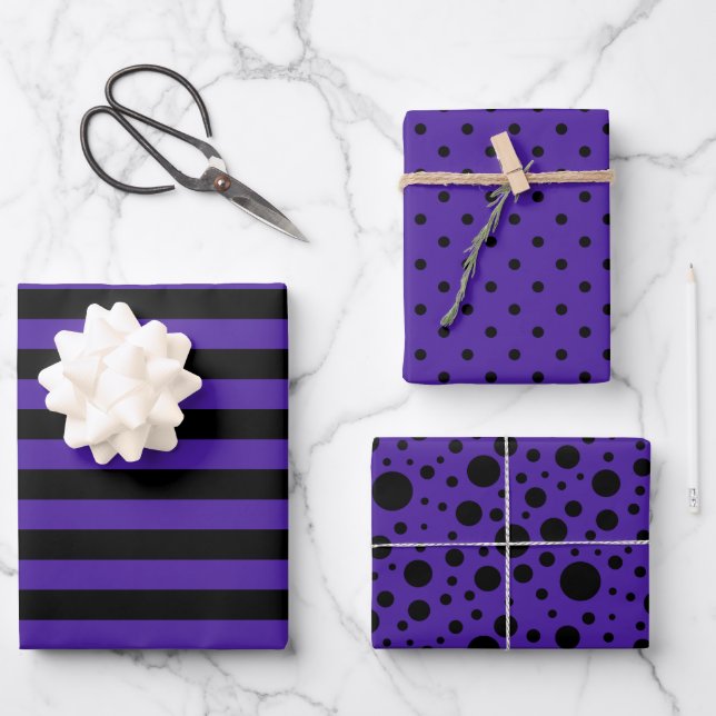 Purple/Black Patterns Wrapping Paper Sheet Set (Front)