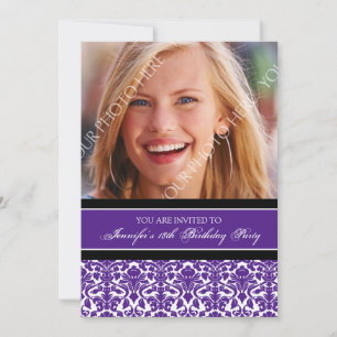 Purple Black Photo 18th Birthday Party Invitations
