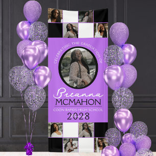 Purple & Black Photo Collage Graduation Vinyl Banner